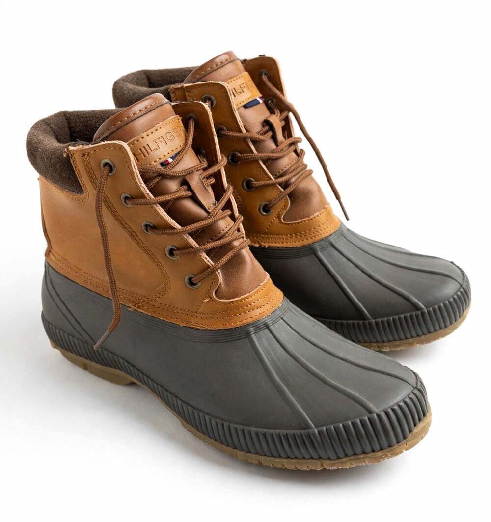 Tommy Hilfiger Brown/Black Leather Duck Boots Lace-Up Rubber Sole US 10 EU 43